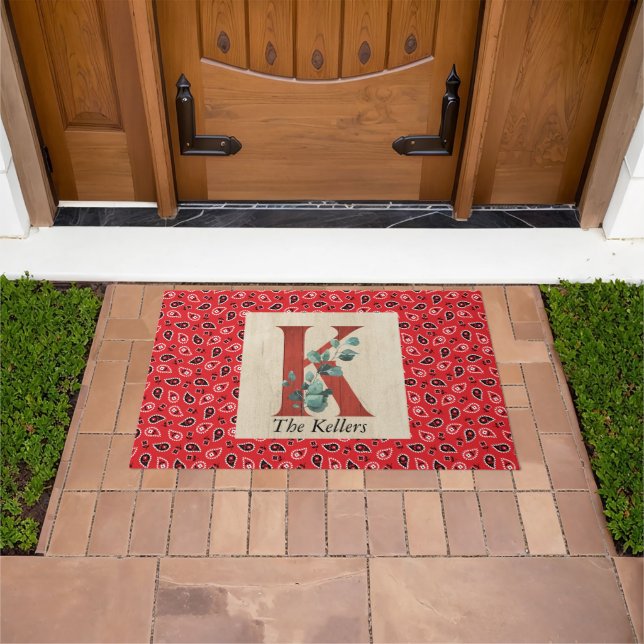 Barn Wood & Bandana Letter K Personalized Doormat (Outdoor)