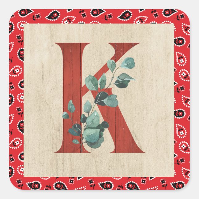 Barn Wood & Bandana Letter K  Square Sticker (Front)