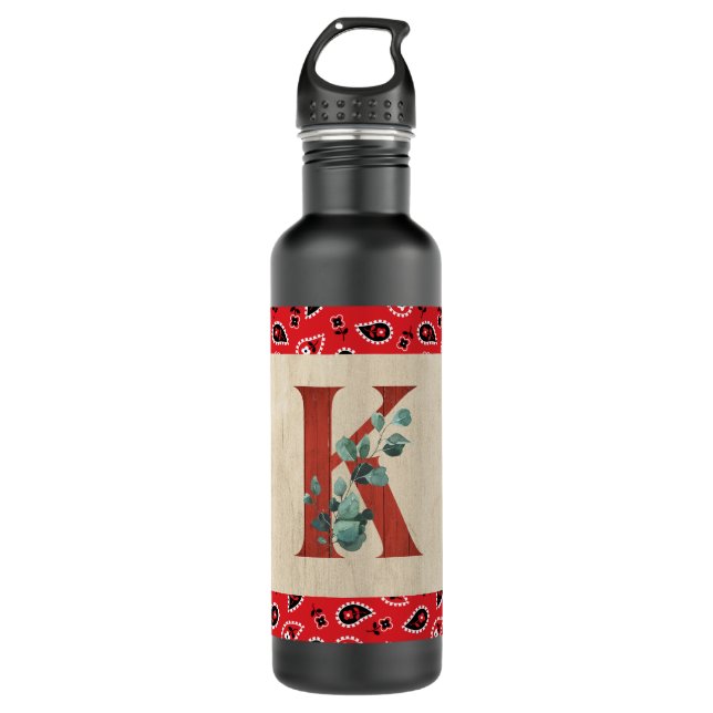 Barn Wood & Bandana Letter K   Stainless Steel Water Bottle (Front)