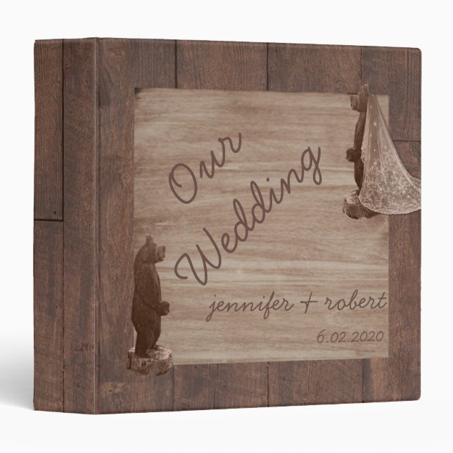 Barn Wood Bears Country Wedding Album 3 Ring Binder (Front/Spine)
