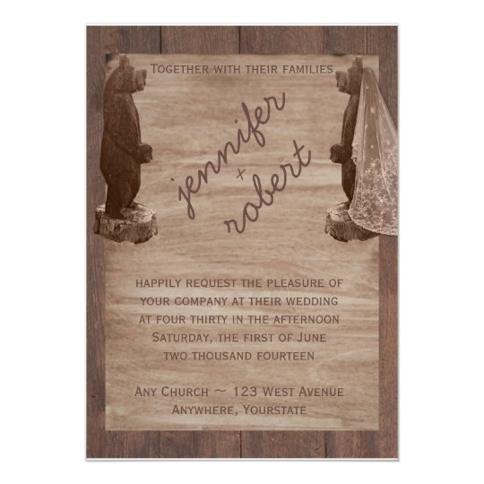barn wood bears country wedding invitation zazzle com