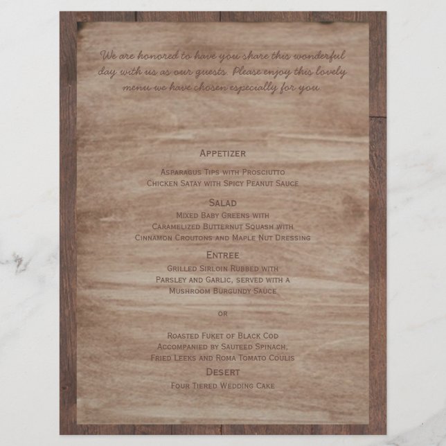 Barn Wood Bears Country Wedding Menu (Front)