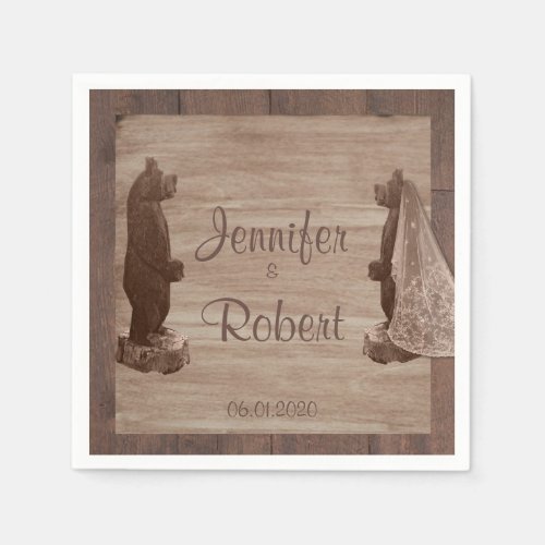 Barn Wood Bears Country Wedding Napkin