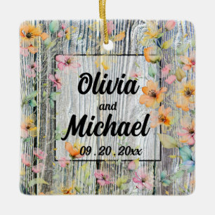 Barn-wood botanical wildflowers Ceramic Ornament