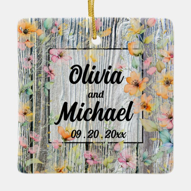  Barn-wood botanical wildflowers Ceramic Ornament (Front)