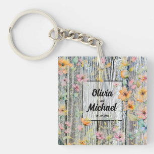 Barn-wood botanical wildflowers Keychain