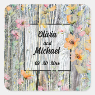 Barn-wood botanical wildflowers Square Sticker