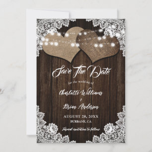 Barn Wood Burlap Heart Floral Lace Country Wedding Save The Date