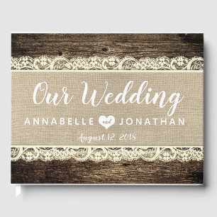 Barn Wood Burlap Lace Rustic Wedding Guest Book