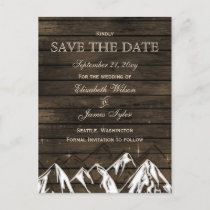 Barn wood Camping Rustic Mountains Save the Date Announcement Postcard
