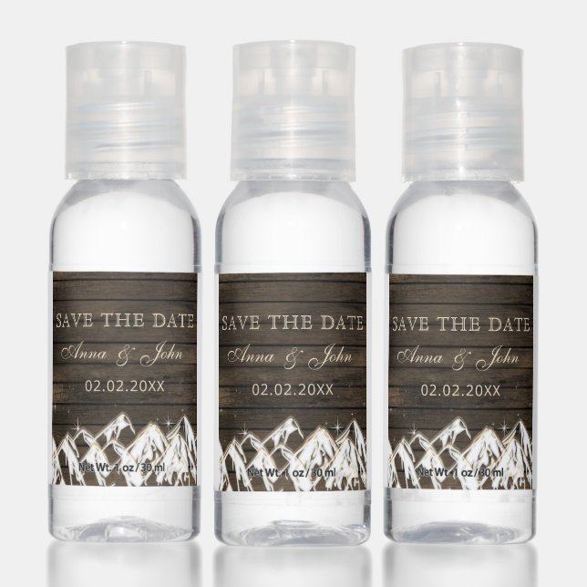 Barn wood Camping Rustic Mountains Save the Date Hand Sanitizer (Set)