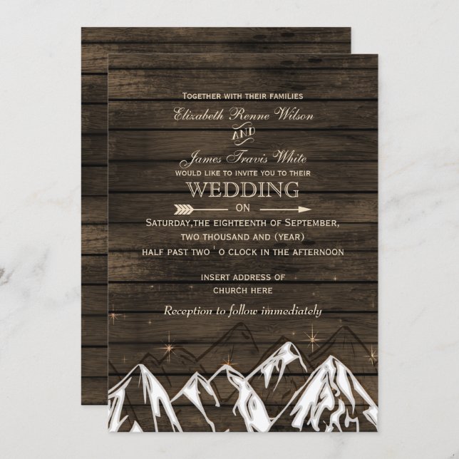 Barn wood Camping Rustic Mountains Wedding Invitation (Front/Back)