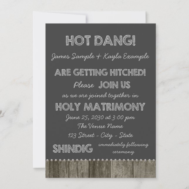 Barn Wood Chalkboard Redneck Wedding Invitation (Front)