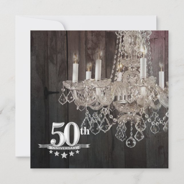 Barn Wood Chandelier 50th Wedding Anniversary Invitation (Front)