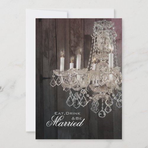 barn wood chandelier wedding Rehearsal Dinner Invitation