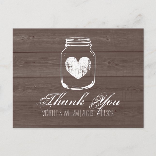 Barn wood country chic mason jar thank you cards (Front)