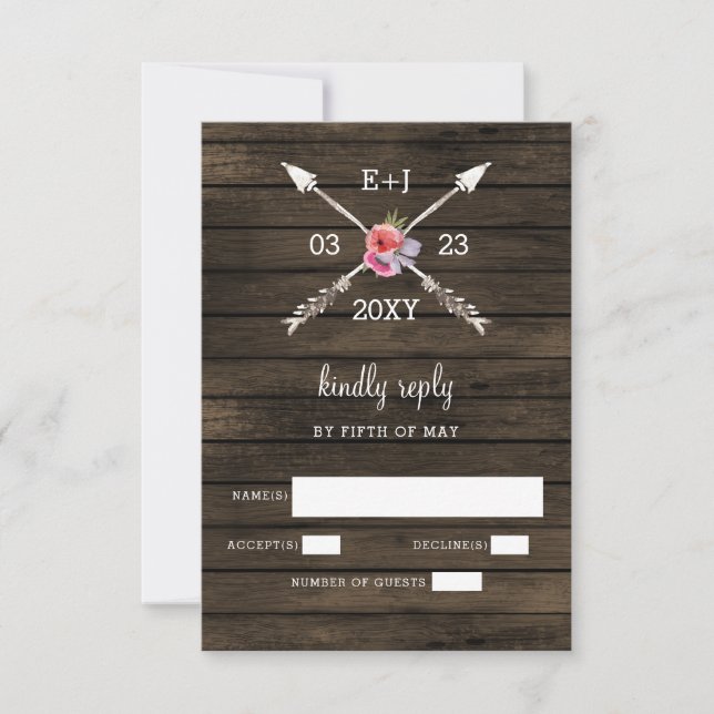 Barn wood country chic wedding invitation rsvp (Front)