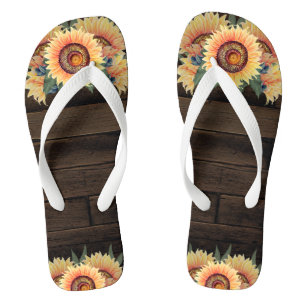 Barn Wood Country Rustic Mason Jar Sunflower Flip Flops