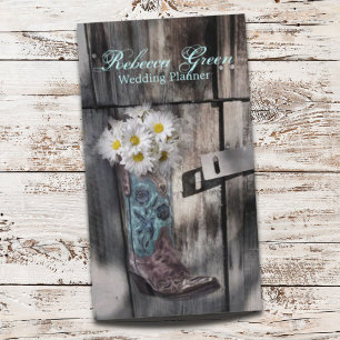 barn wood cowboy boot white daisy florist business card