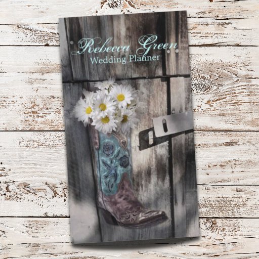 Customizable modern cowboy boots white daisy barn wood business card templates