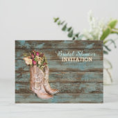 barn wood cowboy boots western bridal shower invitation (Standing Front)