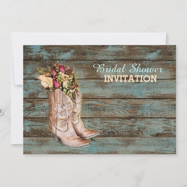 barn wood cowboy boots western bridal shower invitation (Front)