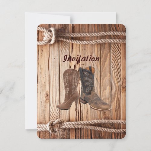 barn wood Cowboy Boots Western country Wedding Invitation