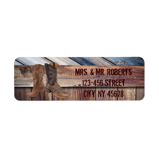barn wood Cowboy Boots Western country Wedding Label (Front)