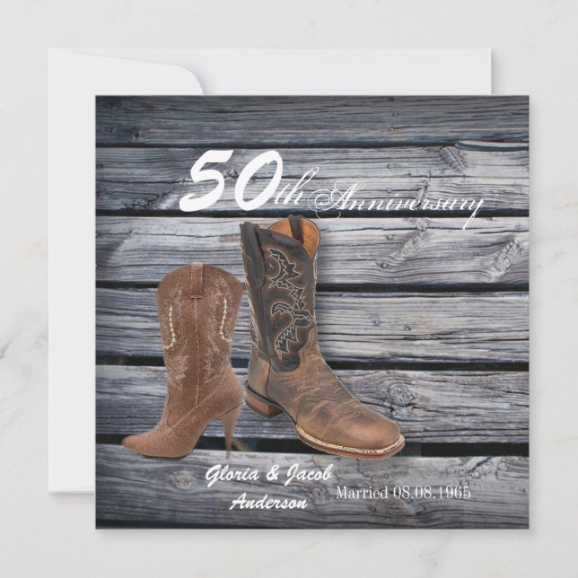 barn wood cowboy Western 50th wedding anniversary Invitation (Front)