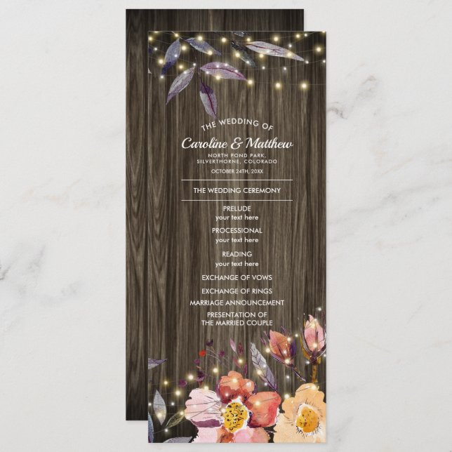 Barn Wood Fall Flowers Wedding Program (Front/Back)