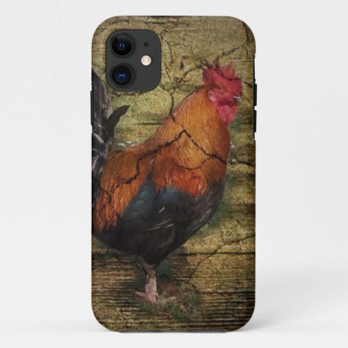 Barn Wood Farm Chicken french country rooster iPhone 11 Case