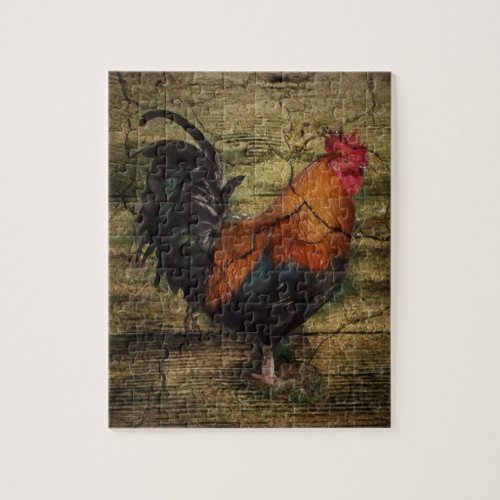 Barn Wood Farm Chicken french country rooster Jigsaw Puzzle