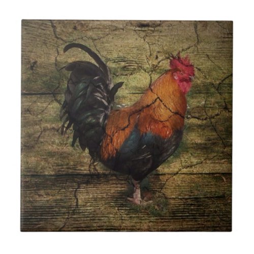 Barn Wood Farm Chicken french country rooster Tile