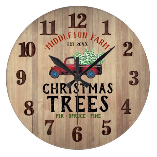 Barn Wood - Farm Fresh 🎄 Christmas Trees Large Clock