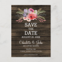 barn wood floral rustic country save the date announcement postcard