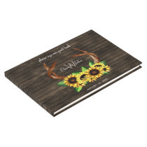 barn wood floral sunflowers antler rustic wedding guest book