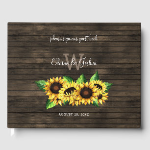 barn wood floral sunflowers rustic wedding guest book
