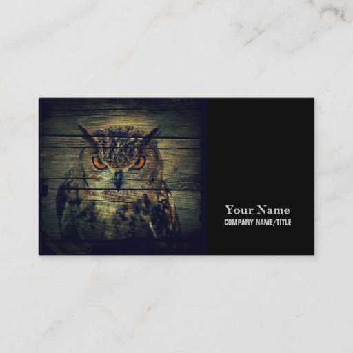 Customizable Rustic wild owl on barnboard background business cards