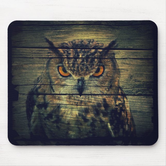 Barn Wood Gothic wild bird Spooky hoot owl Mouse Pad (Front)