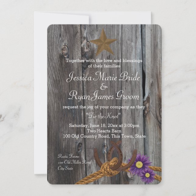Barn Wood Horseshoes and Rope Invitation (Front)