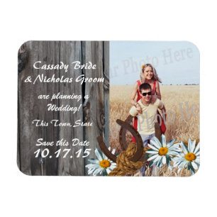 Barn Wood Horseshoes Daisies Save the Date Photo Magnet