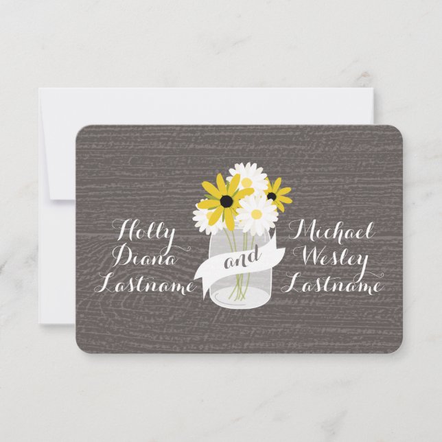 Barn Wood Inspired Mason Jar + Wildflowers RSVP (Front)