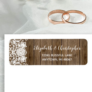 Barn Wood Lace Calligraphy Wedding Return Address Label