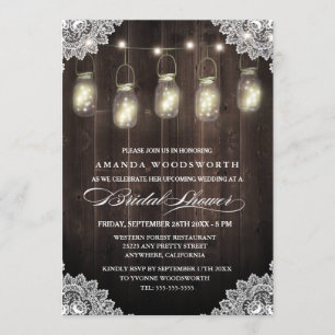 Barn Wood Lace Mason Jar Bridal Shower Invitations