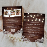 Barn Wood Lace String Lights Photo QR Code Wedding