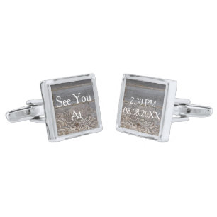 barn wood lace western country wedding groom silver cufflinks