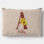 Barn Wood Letter A &amp; Sunflowers Personalized  Accessory Pouch