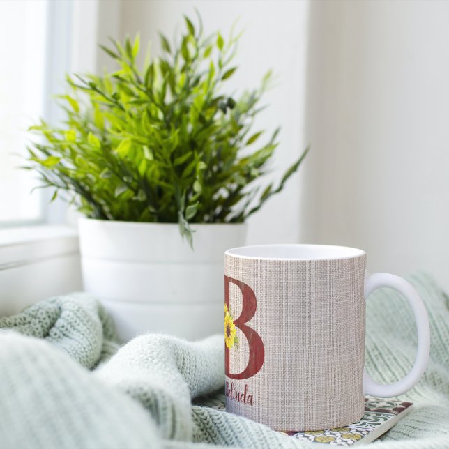 Barn Wood Letter  B & Sunflowers Personalized Coffee Mug (Creator Uploaded)