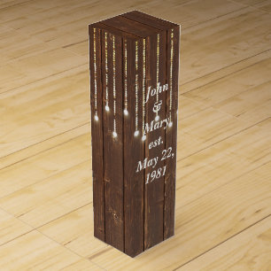 Barn Wood Lights Anniversary Wine Box