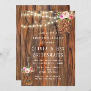 Barn Wood Lights Boots Bridesmaids Luncheon  Invitation